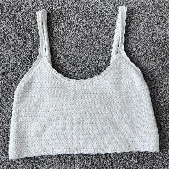 Aerie Summer Nights White Crochet 100% Cotton Lined Cropped Tank Top Size XS - Picture 3 of 12